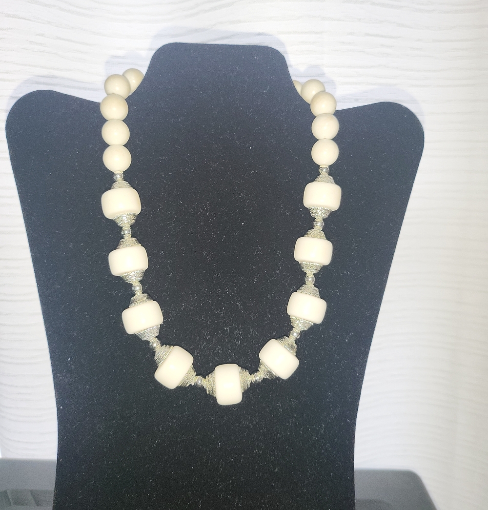 Cream Bead Statement Necklace - Women Jewelry